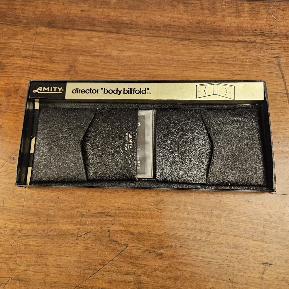 Vintage Amity Director Body Billfold Black Leather‎ Cowhide Split New In Package